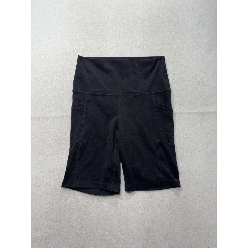 90 Degree By Reflex Biker Shorts Womens L Black High Rise 9" Inseam Pocket